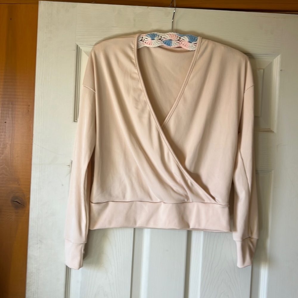 Cram Colored Long Sleeve Wrap Top